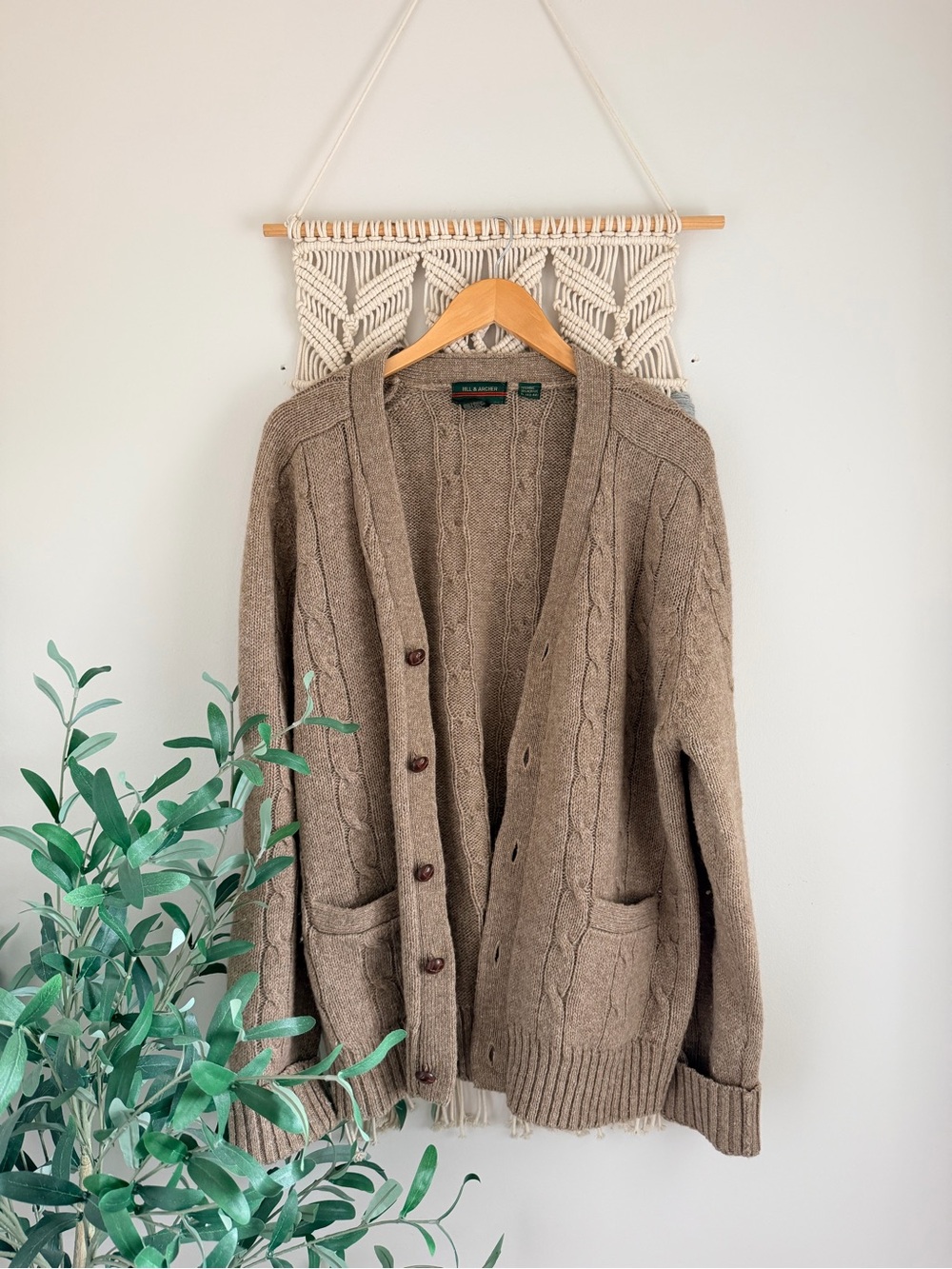 Vintage Wool Blend Cable-Knit Cardigan Sweater